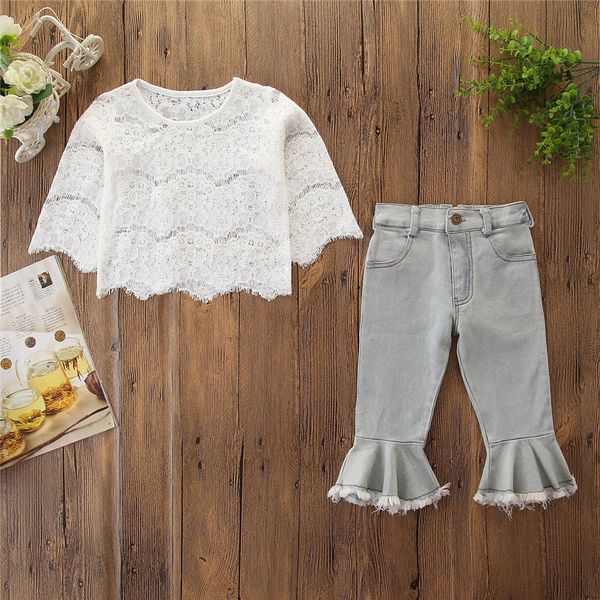 baby girls suits lace long sleeve blouse+flared trousers jeans 2pcs kids sets kids designer clothes girls outfits kids clothes z11, White
baby girls suits lace long sleeve blouse+flared trousers jeans 2pcs kids sets kids designer clothes girls outfits kids clothes z11, White