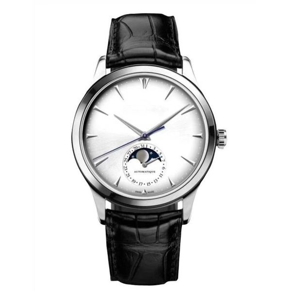 new 42mm master ultra thin 1368420 steel case silver dial moon phase automatic mens watch black leather strap sports watches, Slivery;brown
new 42mm master ultra thin 1368420 steel case silver dial moon phase automatic mens watch black leather strap sports watches, Slivery;brown