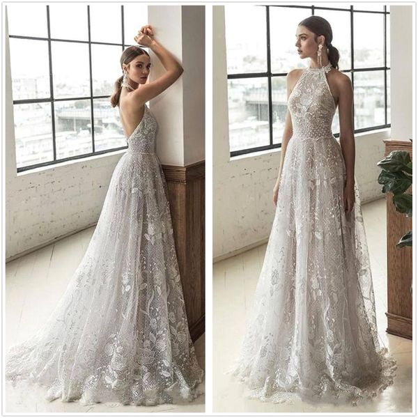 2020 elegant halter lace a line boho wedding dresses backless floor length long formal party gowns applique bridal wedding gown bc3638, White
2020 elegant halter lace a line boho wedding dresses backless floor length long formal party gowns applique bridal wedding gown bc3638, White