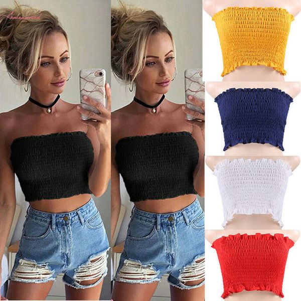 women off shoulder stretch elastic tube blouse strapless bandeau crop shirt new polyester party beach clothes, White
women off shoulder stretch elastic tube blouse strapless bandeau crop shirt new polyester party beach clothes, White