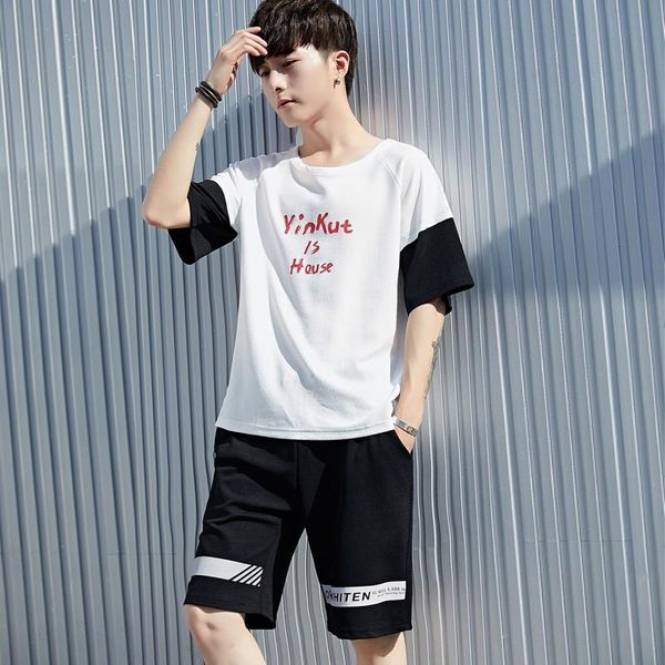 2019 summer leisure sports suit men's t-shirt shorts crew neck pullover loose-fit men's wear fashion, White;black
2019 summer leisure sports suit men's t-shirt shorts crew neck pullover loose-fit men's wear fashion, White;black