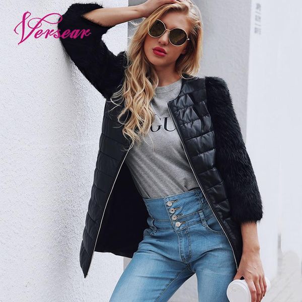 versear faux fur coat jacket women 2019 autumn winter zipper front side pockets casual down jacket pu long overcoat outwear, Black
versear faux fur coat jacket women 2019 autumn winter zipper front side pockets casual down jacket pu long overcoat outwear, Black