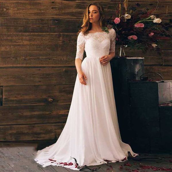 new arrivals chiffon scoop wedding dresses lace half sleeves backless a-line long dress formal bride gown party vestidos de noiva 2020, White
new arrivals chiffon scoop wedding dresses lace half sleeves backless a-line long dress formal bride gown party vestidos de noiva 2020, White