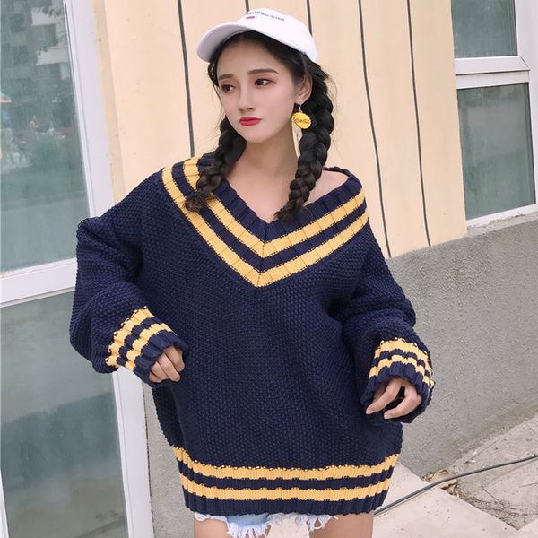 autumn women korean style striped sweater v-neck female pullovers long sleeve sweaters harajuku women loose soild sweater, White;black
autumn women korean style striped sweater v-neck female pullovers long sleeve sweaters harajuku women loose soild sweater, White;black