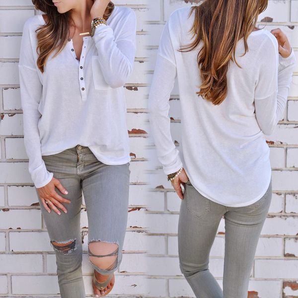 blusas mujer de moda 2019 womens autumn long sleeve o neck pockets button pullover chemisier femme ladies, White
blusas mujer de moda 2019 womens autumn long sleeve o neck pockets button pullover chemisier femme ladies, White