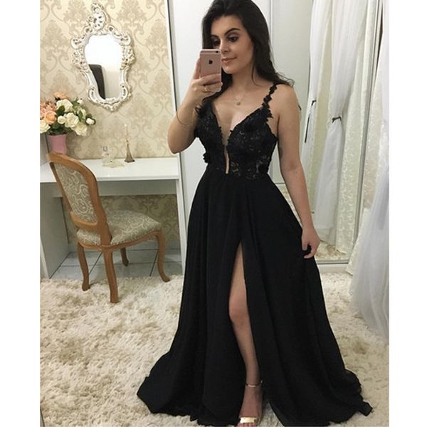 black spaghetti strap girls lace prom dresses floor length side split evening gowns robe de soirée custom party gowns
black spaghetti strap girls lace prom dresses floor length side split evening gowns robe de soirée custom party gowns