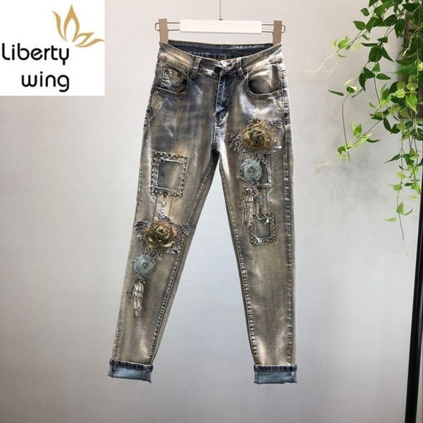 fashion slim embroidery 3d floral hole stretch denim pencil pants streetwear european style long jeans trousers for women, Blue
fashion slim embroidery 3d floral hole stretch denim pencil pants streetwear european style long jeans trousers for women, Blue