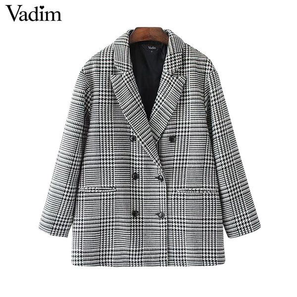 vadim vintage houndstooth blazer plaid double breasted outerwear long sleeve office lady work wear basic classic ct1560, White;black
vadim vintage houndstooth blazer plaid double breasted outerwear long sleeve office lady work wear basic classic ct1560, White;black