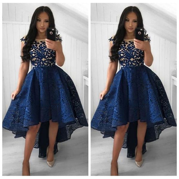 2019 sheer high low a line lace prom dresses jewel neck short sleeves lace appliques girls graduation gown high low vestidos de special gown, Black
2019 sheer high low a line lace prom dresses jewel neck short sleeves lace appliques girls graduation gown high low vestidos de special gown, Black