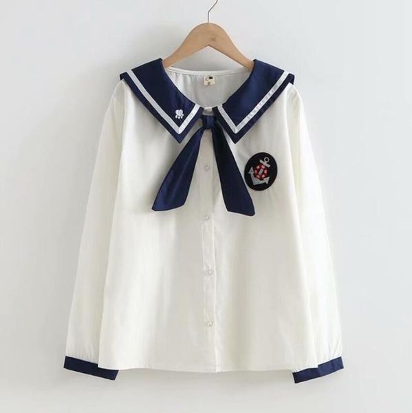 preppy style sailor collar shirts women's sweet embroidery tie blouses girls spring autumn patchwork blusas mujer r303, White
preppy style sailor collar shirts women's sweet embroidery tie blouses girls spring autumn patchwork blusas mujer r303, White