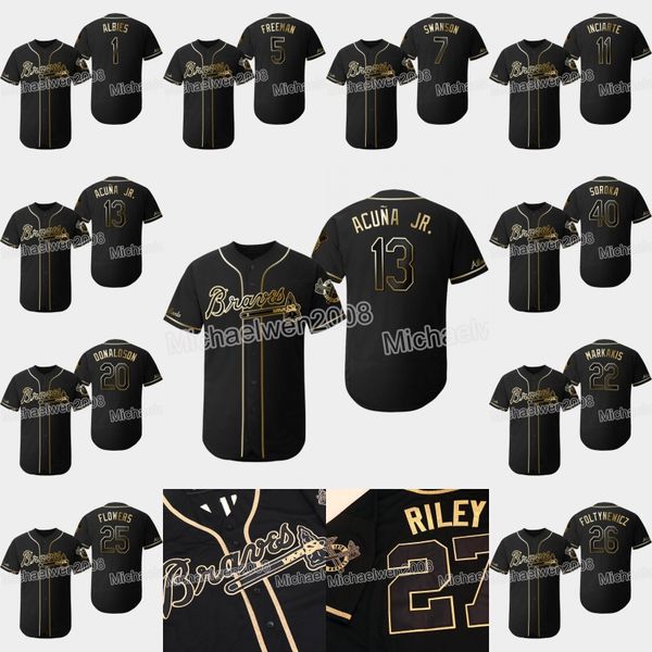 Atlanta Shane Greene Ozzie Albies Chipper Jones Brian McCann Braves Black Golded Jerseys Donaldson Austin Riley Mike Soroka Ender Inciarte
Atlanta Shane Greene Ozzie Albies Chipper Jones Brian McCann Braves Black Golded Jerseys Donaldson Austin Riley Mike Soroka Ender Inciarte