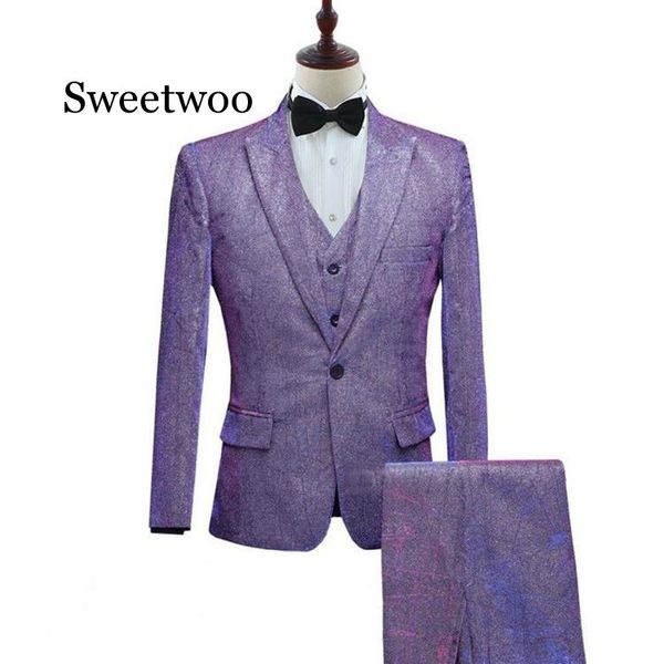 men's suits & blazers mens fashion shiny changed colorful 3 pcs set purple gray blue wedding groom dress, White;black
men's suits & blazers mens fashion shiny changed colorful 3 pcs set purple gray blue wedding groom dress, White;black