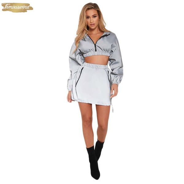 women reflective tracksuit zipper long sleeve hooded sweatshirts crop piece pockets mini skirt night version 2, White
women reflective tracksuit zipper long sleeve hooded sweatshirts crop piece pockets mini skirt night version 2, White