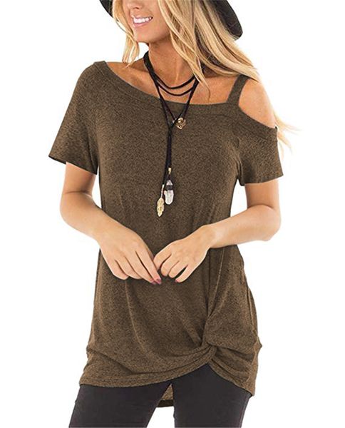 2019 dhl women's short sleeve cold shoulder casual summer t shirts front knot twist tunics blouses s-2xl, White
2019 dhl women's short sleeve cold shoulder casual summer t shirts front knot twist tunics blouses s-2xl, White