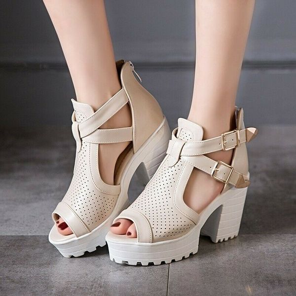 womens high block heel shoes platform back zip ankle strap cut out sandals roman, Black
womens high block heel shoes platform back zip ankle strap cut out sandals roman, Black
