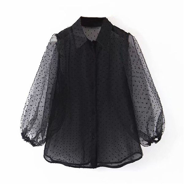 dot embroidery women organza blouse see through chic casual turn down collar shirt puff sleeve loose slim soft blouses, White
dot embroidery women organza blouse see through chic casual turn down collar shirt puff sleeve loose slim soft blouses, White