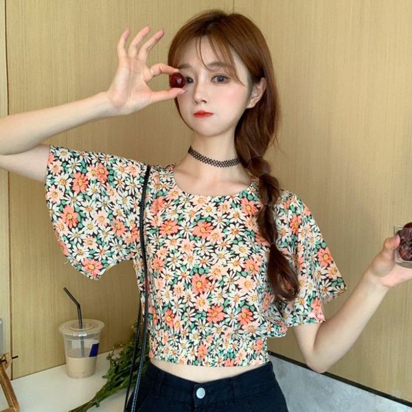 ladies short-sleeved shirt daisy floral navel summer ladies vintage chifflon blouses, White
ladies short-sleeved shirt daisy floral navel summer ladies vintage chifflon blouses, White