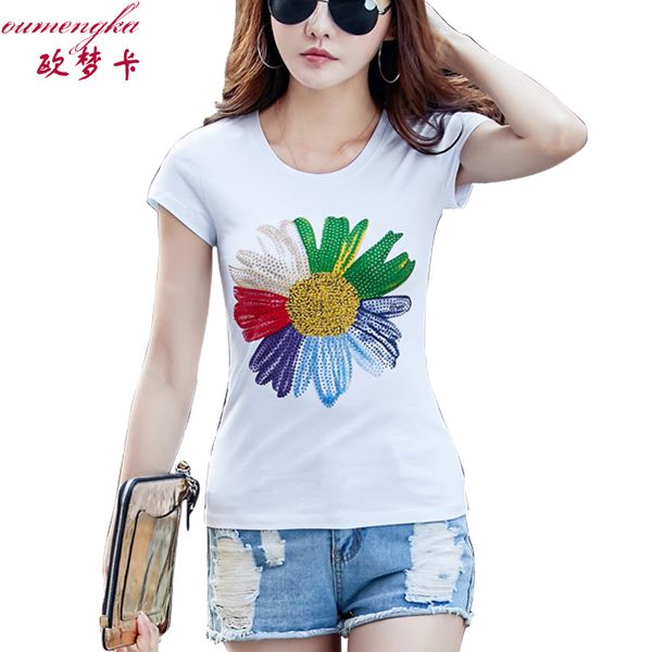 oumengka fashion women new tees flower print and diamonds t-shirt casual short sleeve cotton t-shirts plus size s-4xl y19072001, White
oumengka fashion women new tees flower print and diamonds t-shirt casual short sleeve cotton t-shirts plus size s-4xl y19072001, White