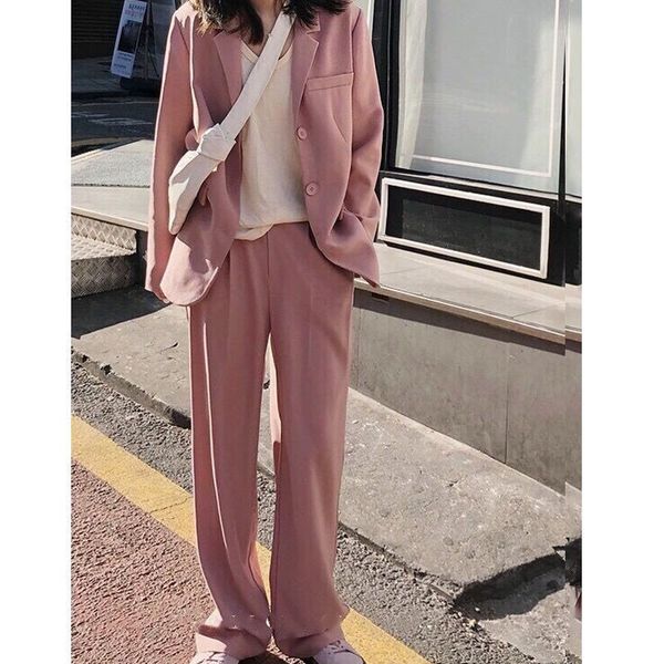 two piece pant suit ladies spring summer pink outfits 2020 long casual blazer+pockets wide leg pant trousers women blazer suit, White;black
two piece pant suit ladies spring summer pink outfits 2020 long casual blazer+pockets wide leg pant trousers women blazer suit, White;black