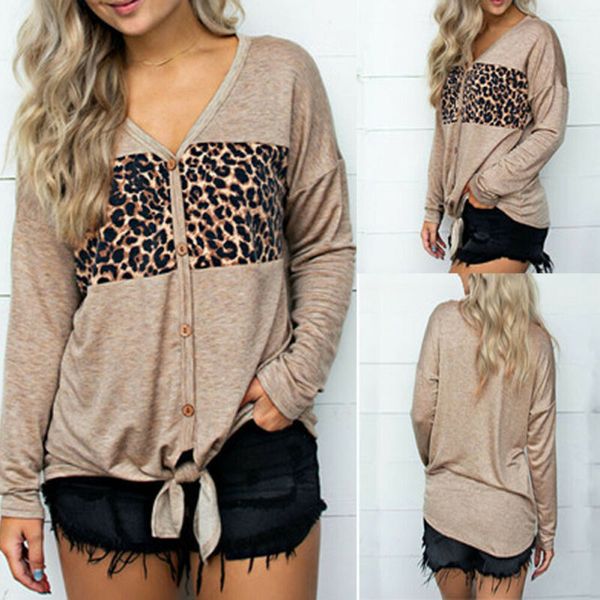 women's leopard stitching v-neck shirts fashion ladies summer loose cotton sleeve long shirt casual blouse, White
women's leopard stitching v-neck shirts fashion ladies summer loose cotton sleeve long shirt casual blouse, White
