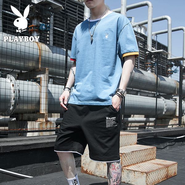 playboy summer men's short-sleeved t-shirt casual suit korean version of the trend a set with handsome fashion brand clothes, Gray
playboy summer men's short-sleeved t-shirt casual suit korean version of the trend a set with handsome fashion brand clothes, Gray