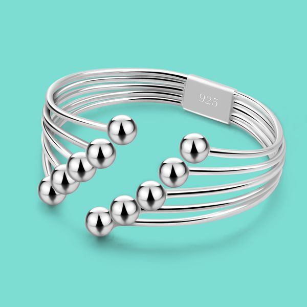 new women's 925 silver bracelet geometric multilayer bead design solid silver open bracelet adjustable female jewelry, Black
new women's 925 silver bracelet geometric multilayer bead design solid silver open bracelet adjustable female jewelry, Black