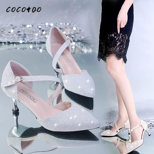 silver bridal shoes 2020 sparkling high heel sandals diagonal buckle hollow women's shoes white collar pointed thin heel, Black
silver bridal shoes 2020 sparkling high heel sandals diagonal buckle hollow women's shoes white collar pointed thin heel, Black