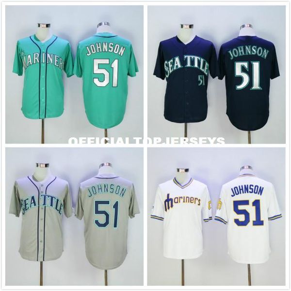 51 randy johnson jersey white gray green navy blue, Black;blue