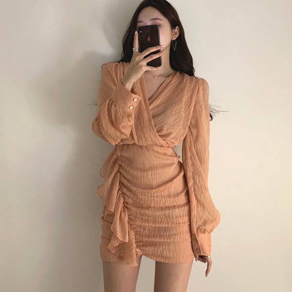 see through dress mini dress long sleeve ruffle vestidos mujer v neck black blue party spring korean club women elegant clothes, Black;gray
see through dress mini dress long sleeve ruffle vestidos mujer v neck black blue party spring korean club women elegant clothes, Black;gray
