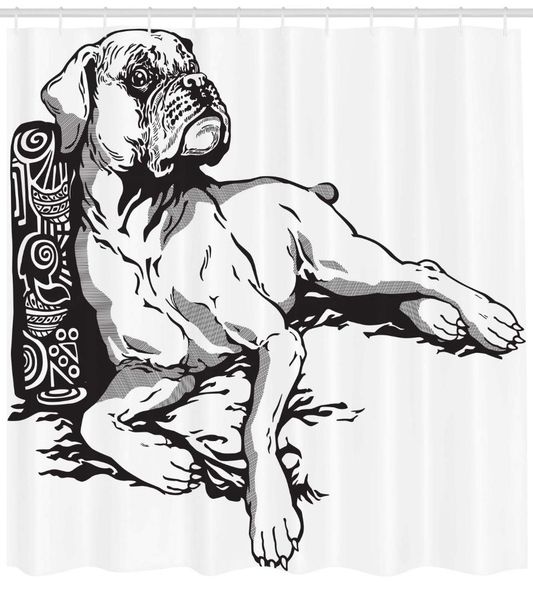 boxer dog shower curtain monochrome illustration of an animal near a native ethnic tribal cloth fabric bathroom decor
boxer dog shower curtain monochrome illustration of an animal near a native ethnic tribal cloth fabric bathroom decor