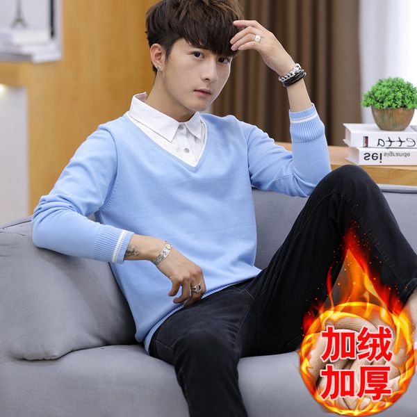 false two sweaters male han edition shirt collar lead with velvet upset man warm render sweater, White;black
false two sweaters male han edition shirt collar lead with velvet upset man warm render sweater, White;black