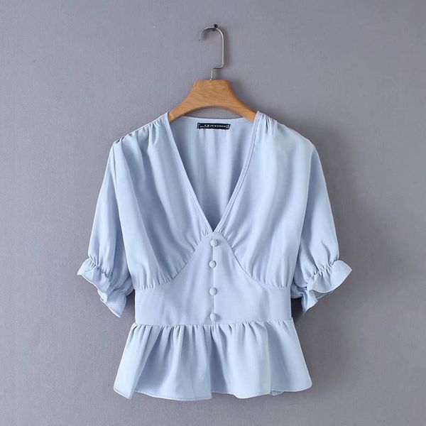 fashion women yd35-8767 european and american fashion button decorative short-sleeved v-neck top, White
fashion women yd35-8767 european and american fashion button decorative short-sleeved v-neck top, White