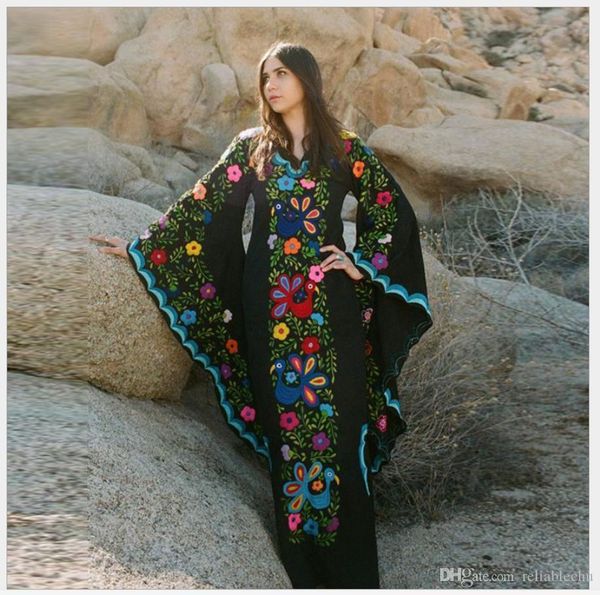 european and american women's autumn and winter long skirt bohemian evening dress explosions bat sleeve print dress 191076, Black
european and american women's autumn and winter long skirt bohemian evening dress explosions bat sleeve print dress 191076, Black