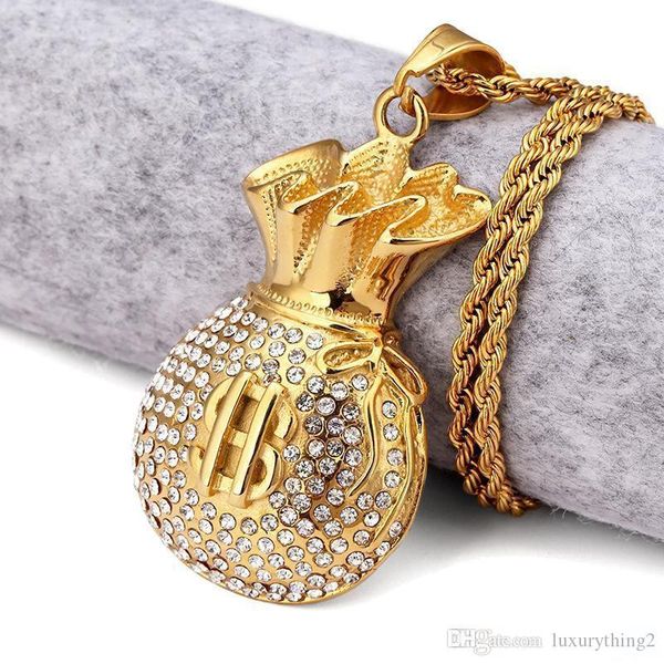 18k gold plated purse pendant necklace rhinstone us dollar sign cool fashion usd money bag shape hip hop men jewelry for gifts, Silver
18k gold plated purse pendant necklace rhinstone us dollar sign cool fashion usd money bag shape hip hop men jewelry for gifts, Silver