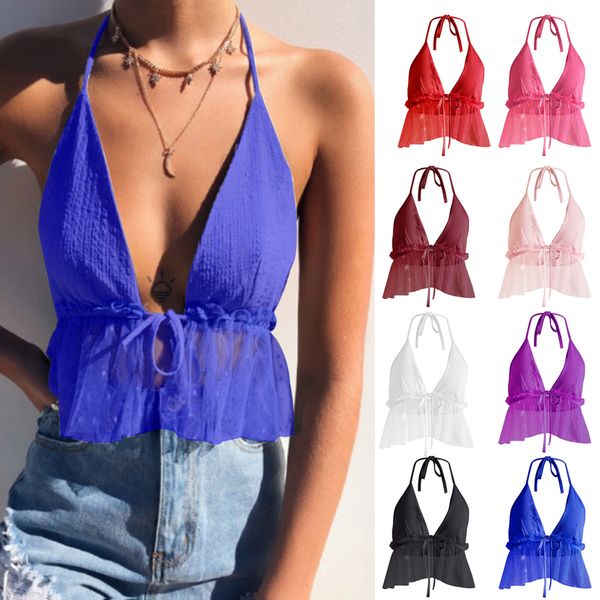 halter deep v neck crop camis 2019 summer women spaghetti strap mesh ruffle tanks camisole backless lace up t shirt, White
halter deep v neck crop camis 2019 summer women spaghetti strap mesh ruffle tanks camisole backless lace up t shirt, White