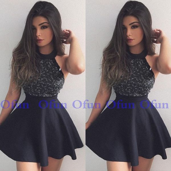 2019 black homecoming dresses a line halter satin lace sequined short mini elegant cocktail party dresses, Blue;pink
2019 black homecoming dresses a line halter satin lace sequined short mini elegant cocktail party dresses, Blue;pink