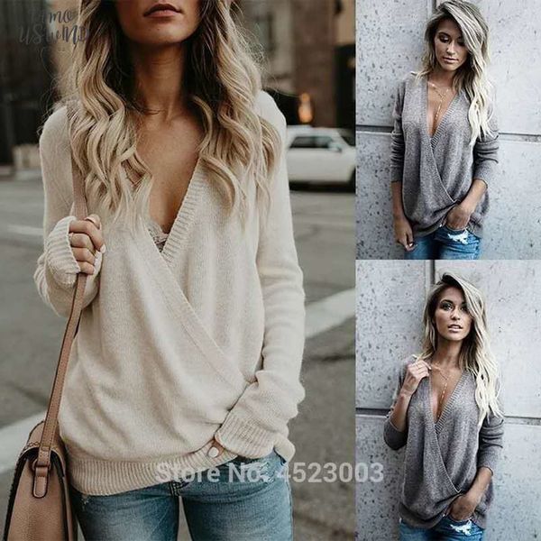 women autumn winter t shirt ribbed cross knit long sleeve shirt solid color ladies v neck tee shirt, White
women autumn winter t shirt ribbed cross knit long sleeve shirt solid color ladies v neck tee shirt, White