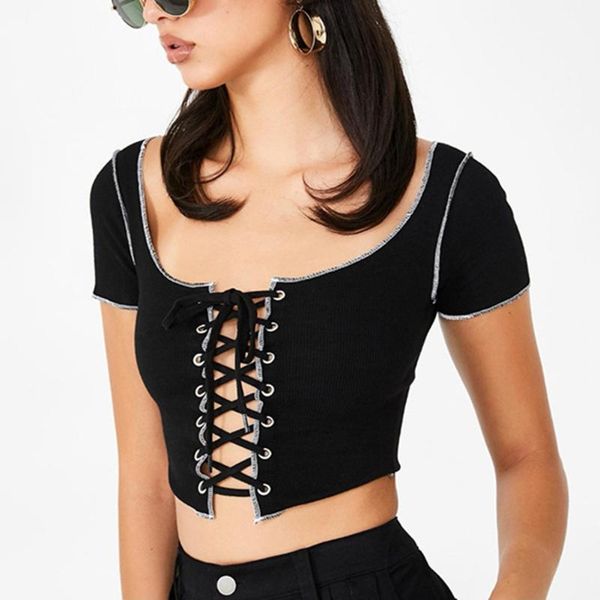 woman streetwear t-shirt croppunk hollow out lace up tees korean style crop summer casual bodycon low chest, White
woman streetwear t-shirt croppunk hollow out lace up tees korean style crop summer casual bodycon low chest, White