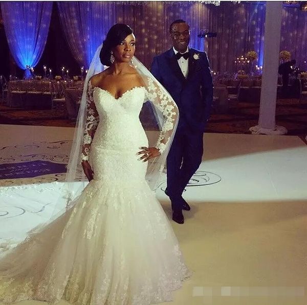 african long sleeves mermaid wedding dresses scoop neck lace applique 2019 sweep train custom made tulle country wedding gowns, White
african long sleeves mermaid wedding dresses scoop neck lace applique 2019 sweep train custom made tulle country wedding gowns, White