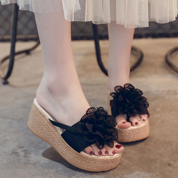 new high heels slippers women summer sandals outdoor beach shoes female flat flower platform wedges round toe shoes plus size, Black
new high heels slippers women summer sandals outdoor beach shoes female flat flower platform wedges round toe shoes plus size, Black