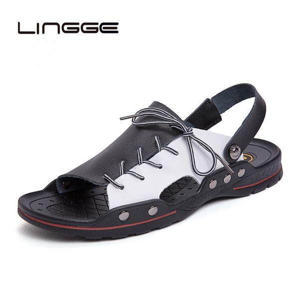 lingge men's sandals summer anti-skid leisure beach flat sandals outdoor slip-on leather shoes for male soft bottom, Black
lingge men's sandals summer anti-skid leisure beach flat sandals outdoor slip-on leather shoes for male soft bottom, Black