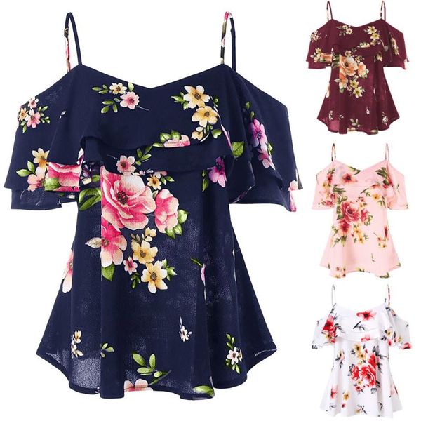 plus size fashion floral ruffles strap blouse off shoulder casual summer ladies female women short sleeve blusas pullover, White 
plus size fashion floral ruffles strap blouse off shoulder casual summer ladies female women short sleeve blusas pullover, White