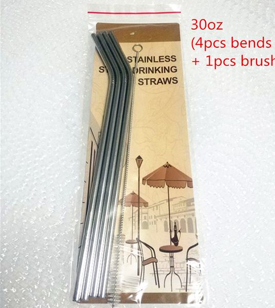 

10.5inch 8.5inch straight curved straws stainless steel reusable bent drinking straws clean brush for 30oz 20oz tumbler cups