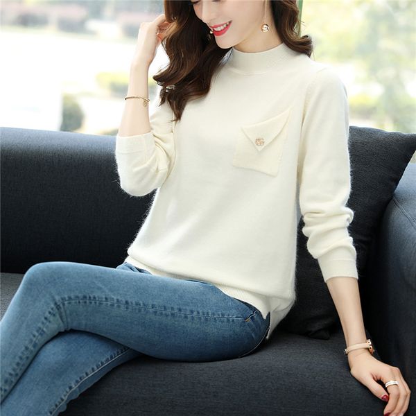2019 new autumn-winter korean version of semi-high-collar pure-color short sweater women's fashion pullover and bottom women, White;black 
2019 new autumn-winter korean version of semi-high-collar pure-color short sweater women's fashion pullover and bottom women, White;black