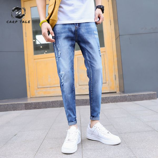 jeans male korean version of the trend of self-cultivation handsome spring and summer new men's nine pants pants thin section, Blue
jeans male korean version of the trend of self-cultivation handsome spring and summer new men's nine pants pants thin section, Blue