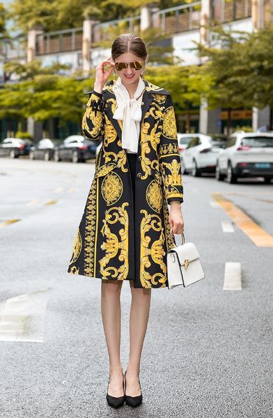 europe and america retro print women trench coat 2019 fall/winter elegant belt vintage coat women a728, Tan;black
europe and america retro print women trench coat 2019 fall/winter elegant belt vintage coat women a728, Tan;black