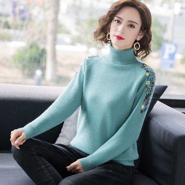 women embroidery flowers sweater new 2019 autumn winter lady long sleeve turtleneck knitted floral pullovers, White;black
women embroidery flowers sweater new 2019 autumn winter lady long sleeve turtleneck knitted floral pullovers, White;black