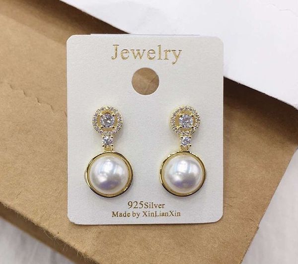 new fashion luxury classic exquisite designer beautiful diamond pearl pendant stud earrings for woman silver pin, Golden;silver