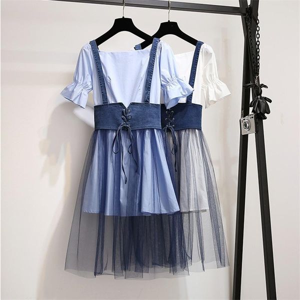 korean style mesh dress 2 piece set women summer 2 piece outfits casual skirt set a-line long t-shirt dress, White
korean style mesh dress 2 piece set women summer 2 piece outfits casual skirt set a-line long t-shirt dress, White