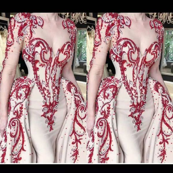 gorgeous mermaid evening dresses with detachable train long sleeve jewel neck beading overskirt celebrity prom dress robe de soiree, Black;red
gorgeous mermaid evening dresses with detachable train long sleeve jewel neck beading overskirt celebrity prom dress robe de soiree, Black;red